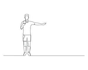 Continuous single line drawing of The referee gives a yellow card. footbal tournament event design illustration