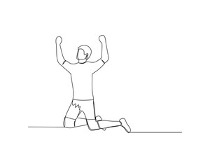 Continuous single line drawing of Football players celebrate a goal. footbal tournament event design illustration