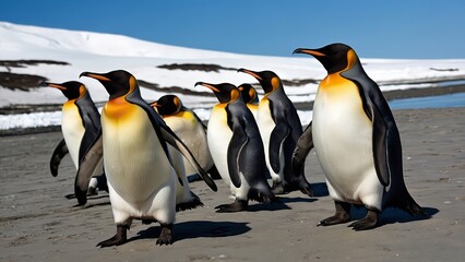 Obraz premium Group of King penguins - Generative AI