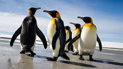Obraz premium Penguins on the rocks - Generative AI