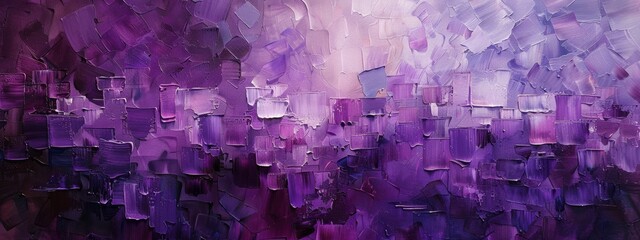 Abstract painting using blocks of purple color to create depth and movement.