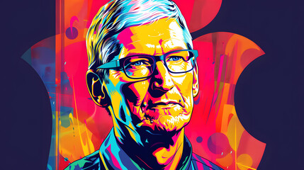 Tim Cook, outline, vector illustration, pop art