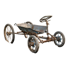 Fototapeta premium Old rusty wheelbarrow isolated on transparent background