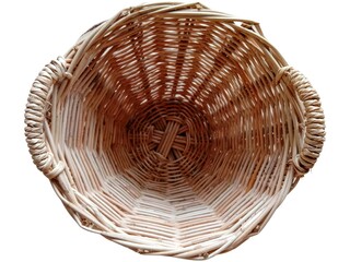 Wicker basket handcrafted, handmade Thai traditional style top view isolated on white background.
