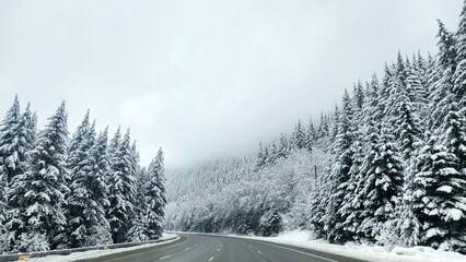 Travelling through the snowy mountains 