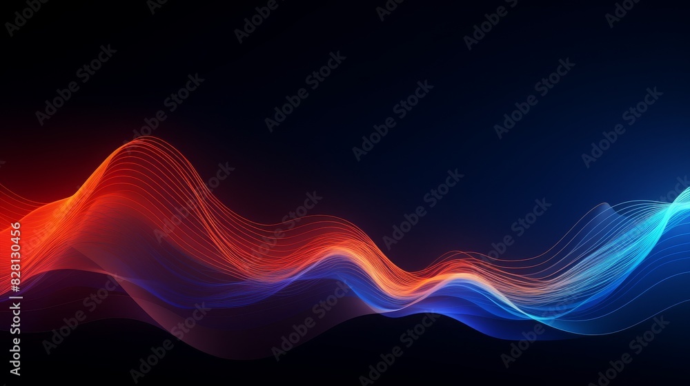 Poster abstract colorful wave on dark background, showcasing flowing lines of red and blue. perfect for mod