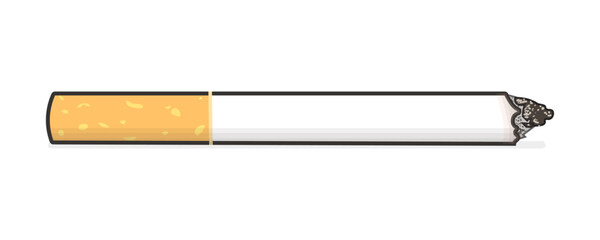 Isolated illustration of putout tobacco cigarette with ashes for graphic template of no smoking