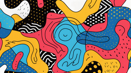 colorful pop art vector abstract pattern illustration with  simple random shapes, bold outlines and flat colors in a bright icon style created with Generative AI Technology