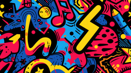 colorful pop art vector abstract pattern illustration with  simple random shapes, bold outlines and flat colors in a bright icon style