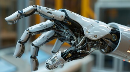 Detailed view of a robotic hand performing precision tasks, powered by sophisticated automation algorithms 