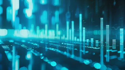 Display of light blue Colored stock market ticker on bar chart. Financial data graph at stock exchange. Business company Financial balance stock Quotes at real time at the stock exchange. Shallow DOF 