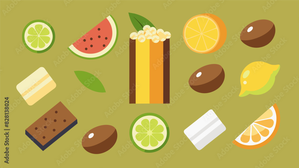 Poster an array of unique flavor combinations from sweet and y cashew bars to tangy lime coconut bars.. vec