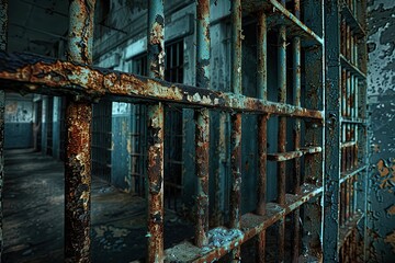Abandoned prison with rusted bars