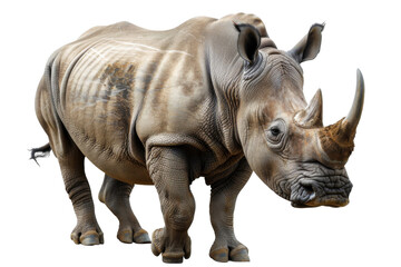 Obraz premium Rhinoceros, isolated on solid white background, PNG di-cut style, realistic photo style, object as model