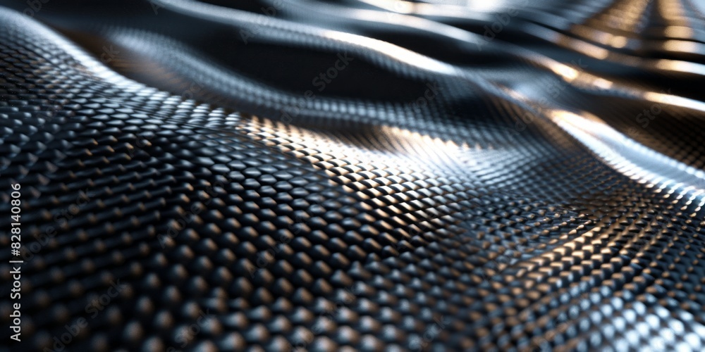 Poster a shiny, metallic surface with a pattern of squares and circles