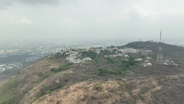 Chamundi hills aerial view with Sri Chamundeshwari Temple