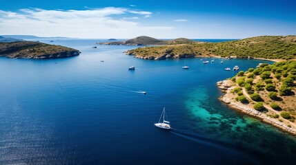 Fototapeta premium Aerial overlooking National seaSIBENIK May view Adriatic Croatia Cross CROATIA islands park Kornati Water Beach Summer Travel Landscape Sea Blue Color Time Park Vacation Holiday Bo