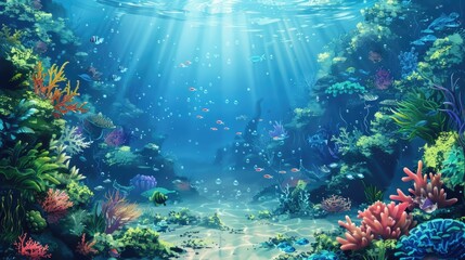 Ocean , amazing underwater world, 3 D illustration , Generative AI