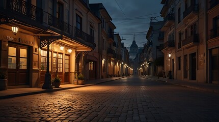 Obraz premium narrow cobblestone street with buildings on both sides.