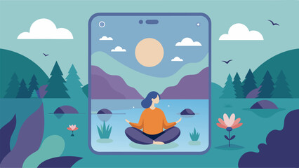 As the meditation progresses the app provides calming nature sounds such as trickling water or chirping birds to deepen the relaxation experience.. Vector illustration