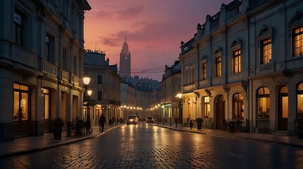 Obraz premium narrow cobblestone street with buildings on both sides.