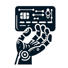 Icon design of a robotic hand holding a black card that floats in the air isolated on a white background
