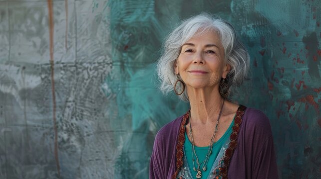70-year-old Model Posing in Front of Wall