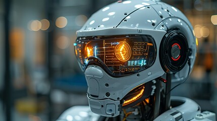 Fototapeta premium The robotâ€™s safety goggles have augmented reality capabilities, providing it with additional data overlays and alerts, enhancing its inspection and verification tasks. safety first for Industrial