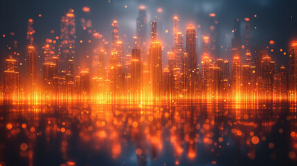 Obraz premium Cityscape with abstract particles.