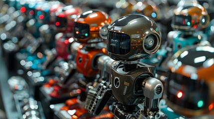 Fototapeta premium Robot Assembly Line: Intricate Stages of Technological Evolution