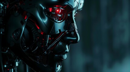 Fototapeta premium Humanoid Robot with Menacing Expression Focused on Target with Laser-like Precision