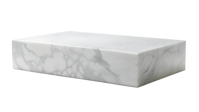 Rectangular Marble Plinth – Minimalist Style: A minimalist rectangular marble plinth, offering a clean and sophisticated look, isolated on a white background.
