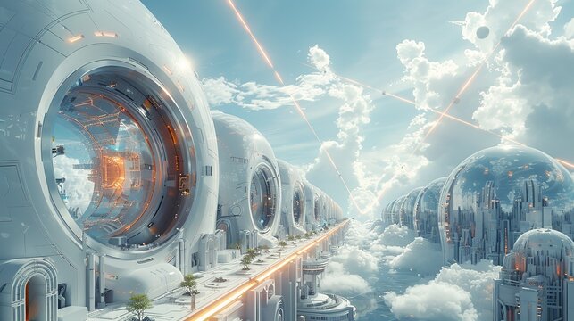 A futuristic cityscape with quantum energy beams arcing between buildings, representing the potential applications of quantum mechanics in advanced urban environments. AI Technology and Industrial