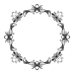 frame with floral ornament black and white vector illustration