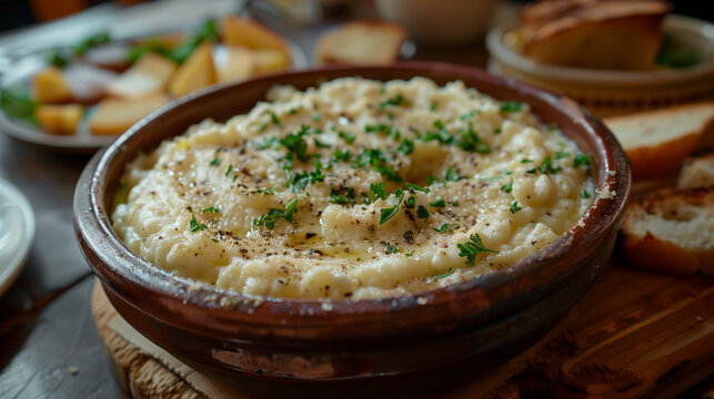 Brandade de Morue creamy salt cod dish, served with bread.