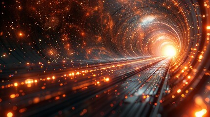 Fototapeta premium An abstract rendering of the Higgs field, with particles gaining mass as they interact with the field, set against a dark, starry backdrop. AI Technology and Industrial works concept,