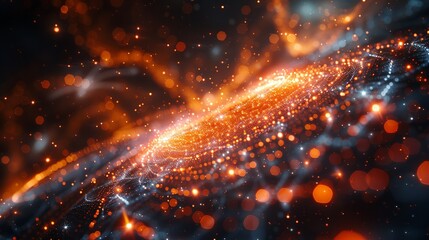 Obraz premium An abstract visualization of quantum decoherence, with particles transitioning from coherent superpositions to classical states, set against a complex, dynamic background. AI Technology and