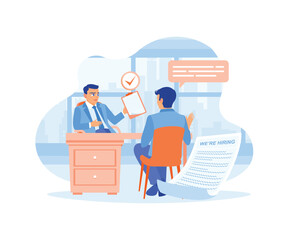 HR manager reading job seeker documents. Good impression after the interview. Job interview concept. Flat vector illustration.