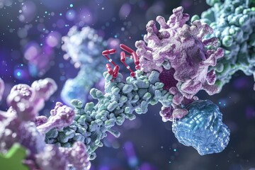 A scientific illustration showing an antibody attaching to a specific antigen (foreign molecule), symbolizing the immune system's response to disease.