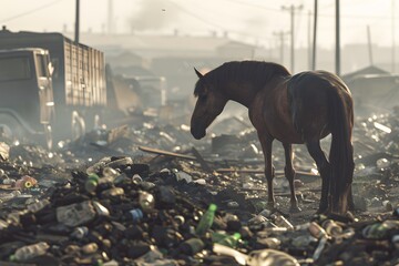 a horse was in the rubbish heap