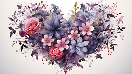 Obraz premium Heart-Shaped Floral Arrangement with Pink and Purple Blossoms