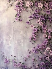 Beautiful wall adorned with purple flowers and green leaves creating a sophisticated and elegant floral background.