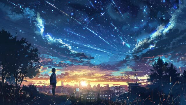 Stargazing Over Cityscape at Dusk Art