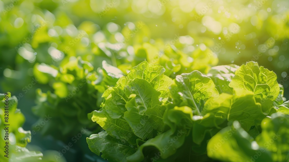 Canvas Prints Fresh Organic Hydroponic Vegetable Plantation Produces Green Salad on Panorama Green Oak Lettuce Salad Farm