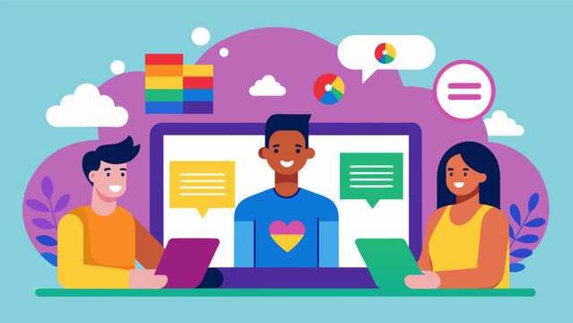A supportive online network for members of the LGBTQ+ community offering a safe and accepting space to discuss issues and seek advice.. Vector illustration