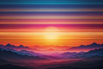 Fototapeta premium A dynamic artwork where stripes use gradient transitions to mimic the illusion of a sun setting behind mountains