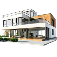 Fototapeta premium Family houses with beautiful porch american style,3d rendering of modern house,Mini house model,Luxury modern house isolated on white background,Real estate concept,illustration,75