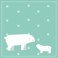 水玉の背景ありシロクマ親子のイラスト
