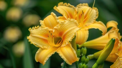 Fototapeta premium Close up of Beautiful Double Yellow Daylily Bloom