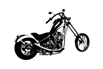 classic chopper custom motorcycle silhouette isolated on white transparent background